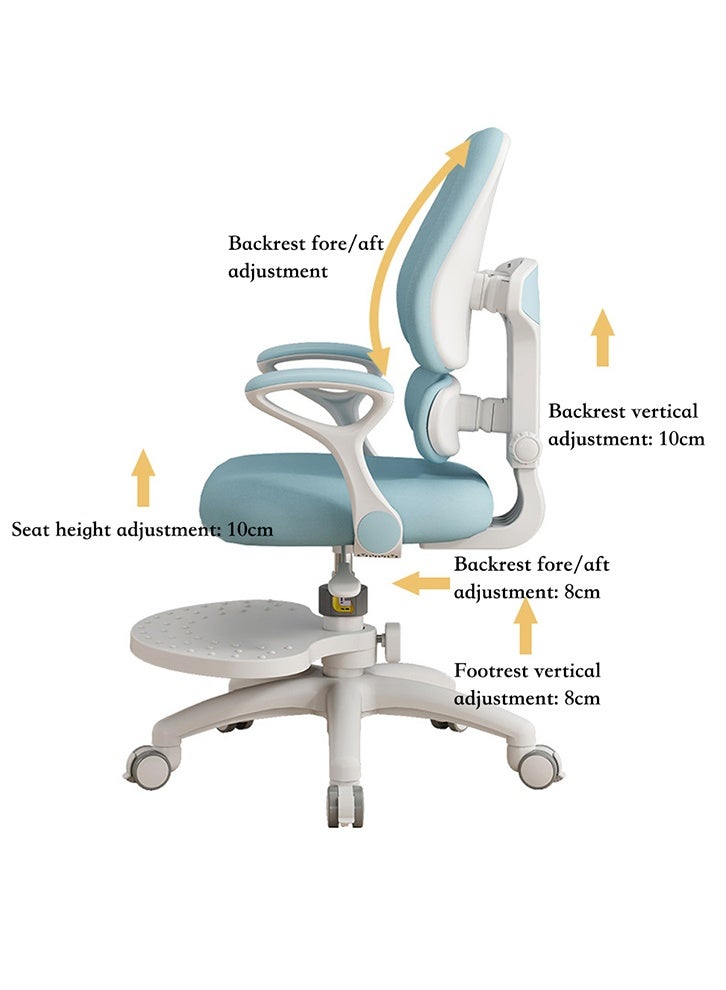 MOZOGOT Kids Desk Chair with Armrests Footrest, Adjustable Height Study Chair with Arms & Wheels Ergonomic Student Swivel Rolling Task Chair for Boys Girls, Home Bedroom School, Blue - Image 4