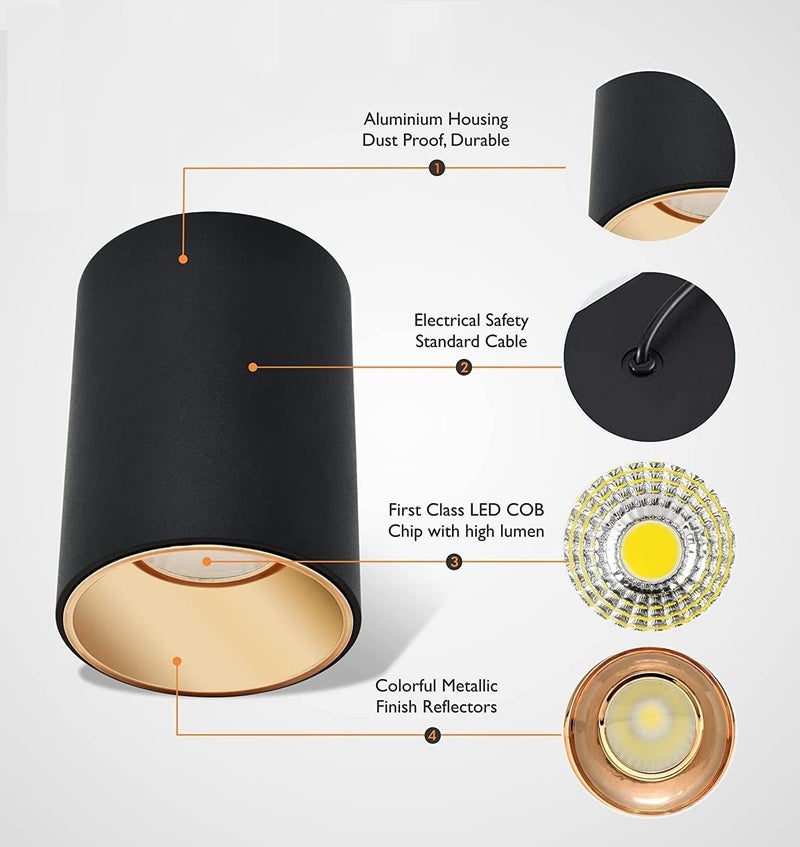 DOJI DOJI 3 watt Black Body Surface Cylinder Ceiling LightsMounted Spot LightFocus LightDown Light for Indoor BalconyRoomHallwayColorWarmwhite Pack of 5  - Image 3