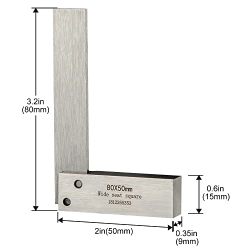 Boomgood Machinist Square Precision Engineer Wide Seat Square 90 Right Angle Ground Hardened Steel Angle Ruler 3.2 x 2 Inch - Image 3
