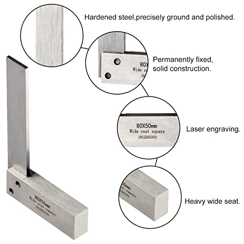 Boomgood Machinist Square Precision Engineer Wide Seat Square 90 Right Angle Ground Hardened Steel Angle Ruler 3.2 x 2 Inch - Image 4