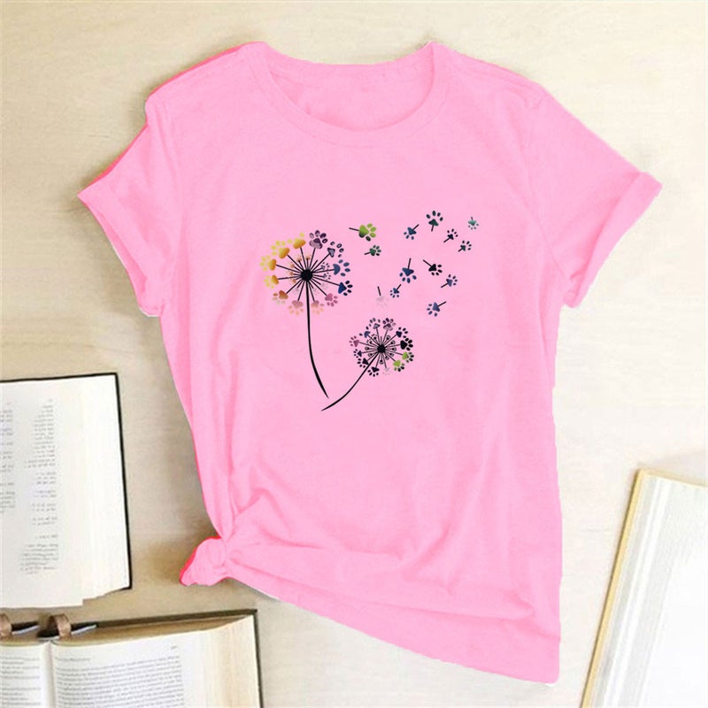 Wish Independent Station Fun Dandelion Pattern Printed Short Sleeve T-Shirt - Image 1