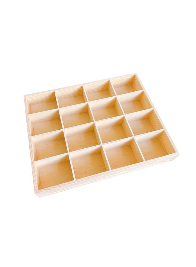 LONG TAO Wooden Storage Divider Box - 13.4''x10.6''x2'' Tabletop Display Box with 16 Compartments for Home, Craft, Office, Kitchen Organization - Image 3