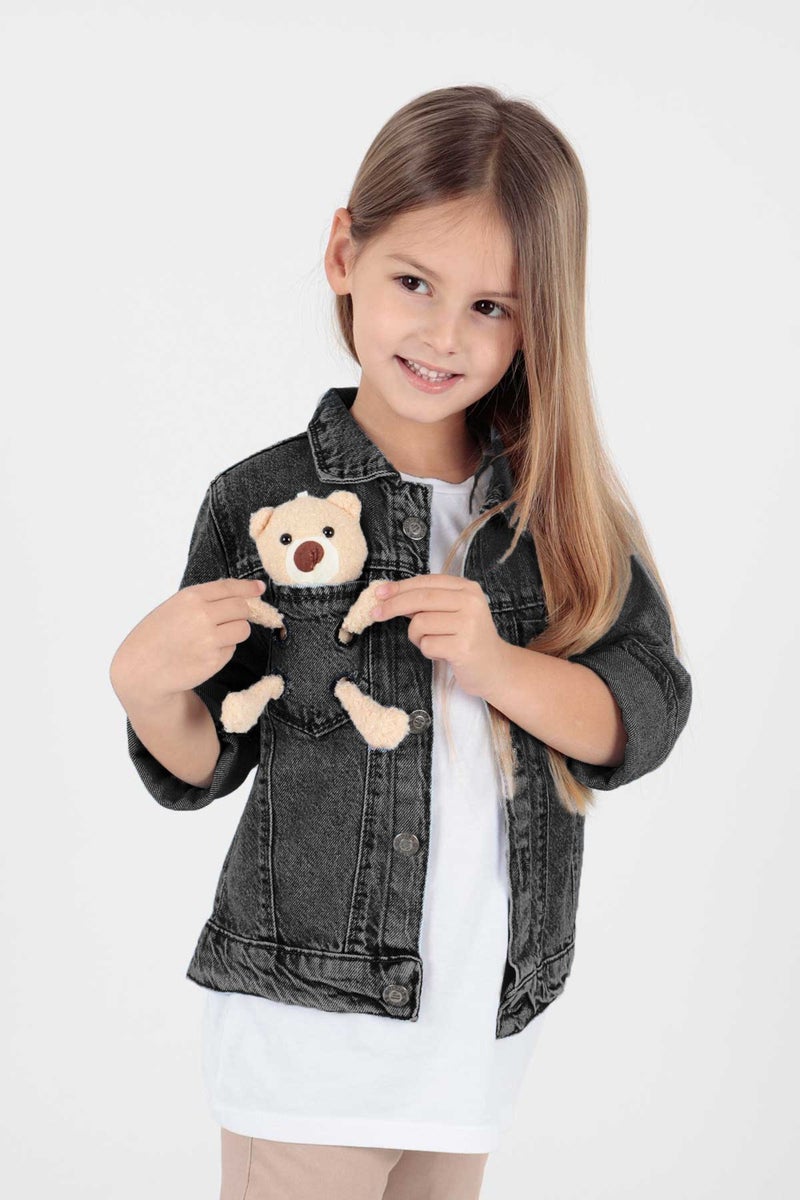 Ahenk Kids Girls Teddy Bear Cotton Jean Jacket Suitable for Daily Fashion AK22176023  - Image 1