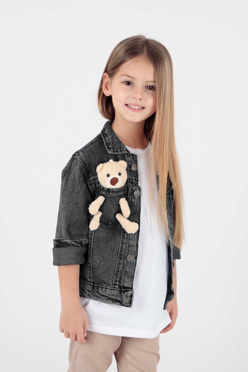 Ahenk Kids Girls Teddy Bear Cotton Jean Jacket Suitable for Daily Fashion AK22176023  - Image 5