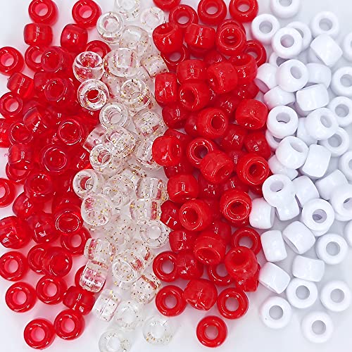MIIIM 1000PCS 6x9mm Pony Beads Bulk 4 Styles Red Kandi Beads for Bracelets Making Kit Hair Braids Crafts for Jewelry Making Red
