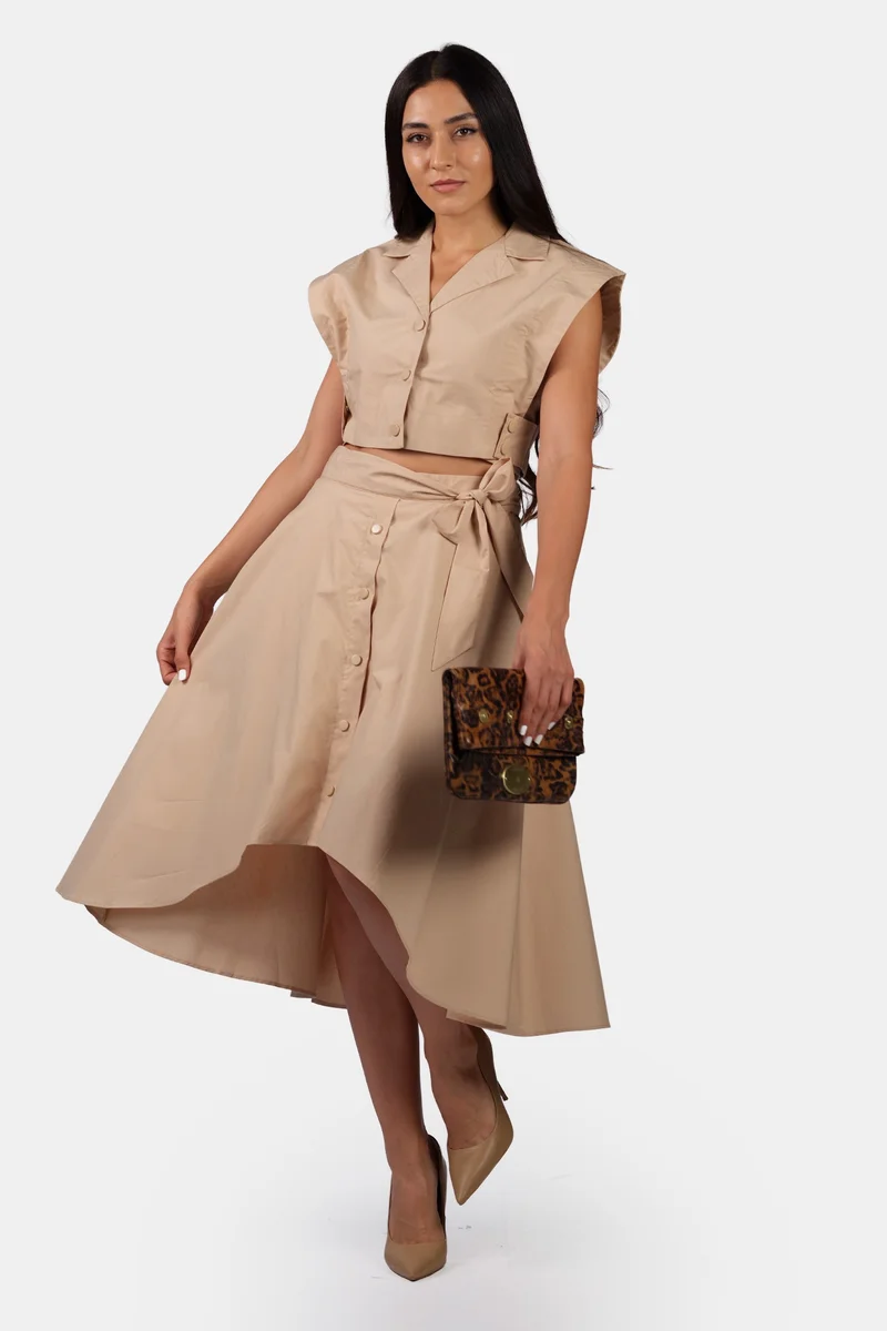 Virgio Solid Cotton Popper Flared Hem Skirt for Women