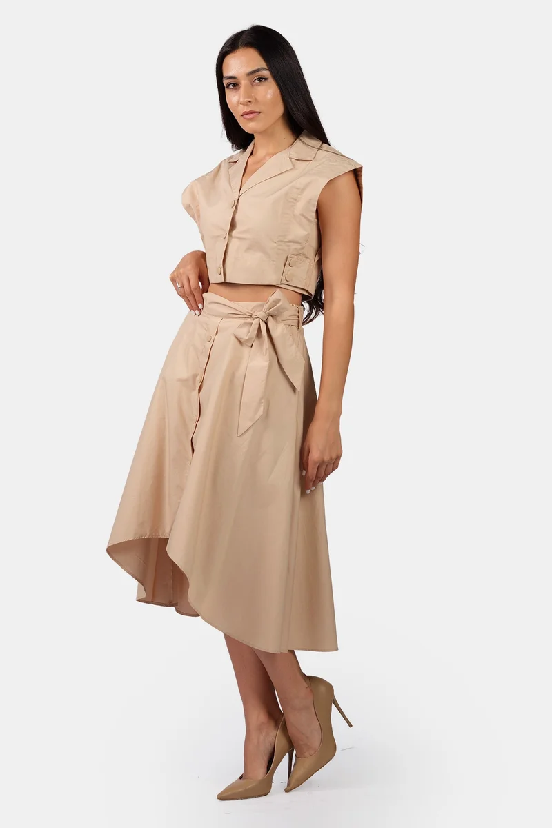 Virgio Solid Cotton Popper Flared Hem Skirt for Women