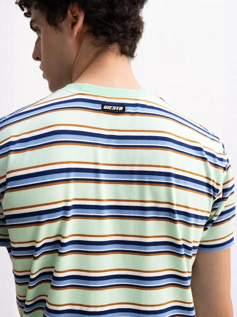 Giesto GIESTO Comfort Fit Crew Neck Striped T-Shirt