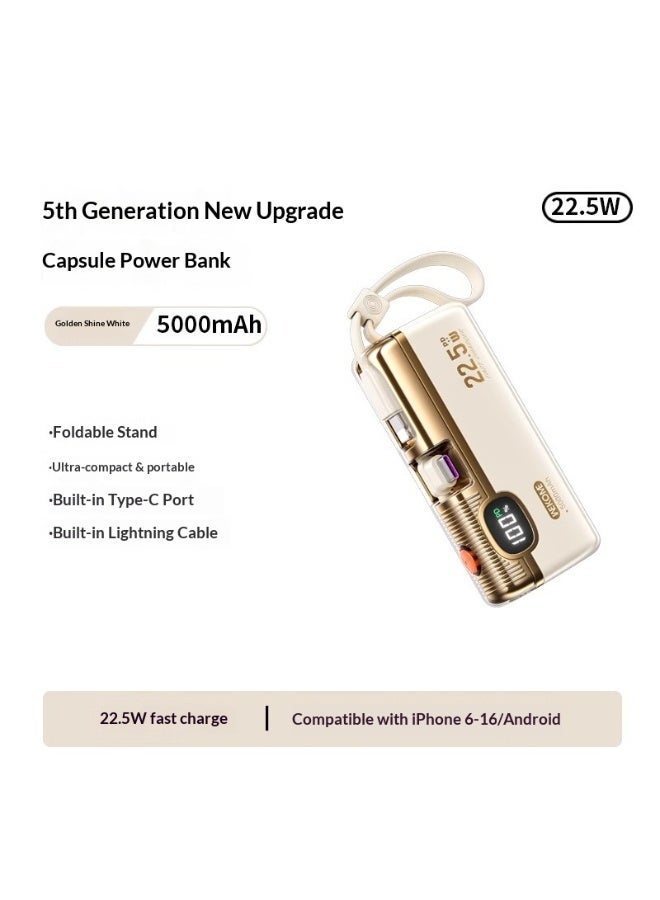 WEKOME Mini 22.5W Capsule Emergency Power Bank | 5000mAh Mini Fast Charge, Digital Display, Multi-Port Output, Portable Lanyard Design (Beige) - Image 1