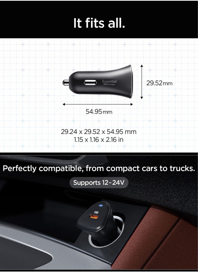 Spigen - ArcStation Essential USB C Car Charger 30W Fast Charge [PD 30W and PPS] Quantum Boost Type C Car Adapter Super Fast Charging - Image 1