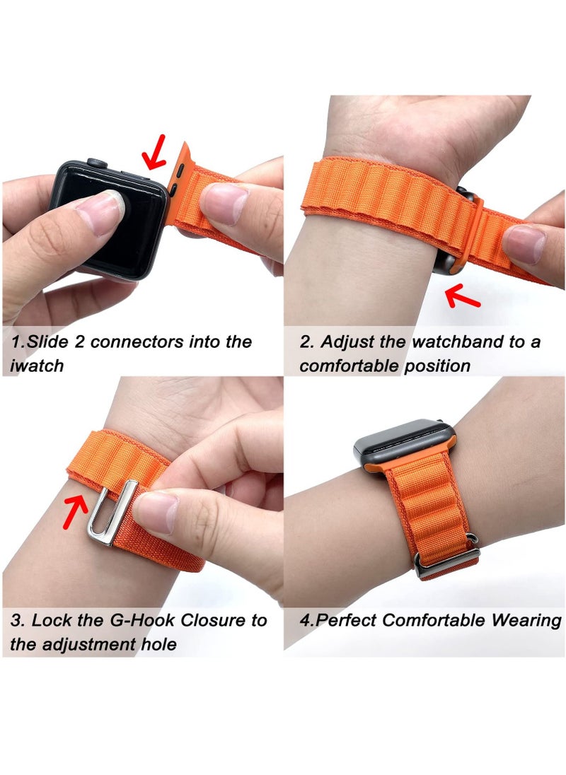 BORTONY - Apple Watch Band 42mm 44mm 45mm 49mm 4 Pack Alpine Loop Nylon Band Women Men with Adjustable Metal G-Hook Strap for iWatch Ultra Series SE 8/7/6/5/4/3/2/1 - Image 1