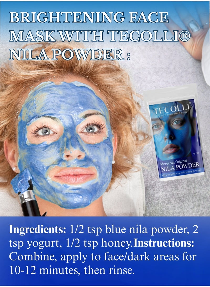 TECOLLI Original Moroccan Nila Powder – 45g | Natural Skin Whitening, Brightening & Glow Enhancer | Authentic Indigo Stone Powder for Face & Body Care - Image 4