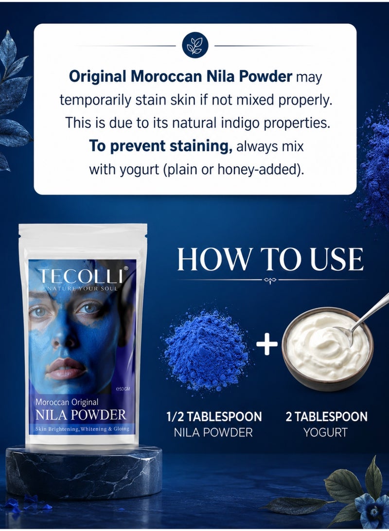 TECOLLI Original Moroccan Nila Powder – 45g | Natural Skin Whitening, Brightening & Glow Enhancer | Authentic Indigo Stone Powder for Face & Body Care - Image 2