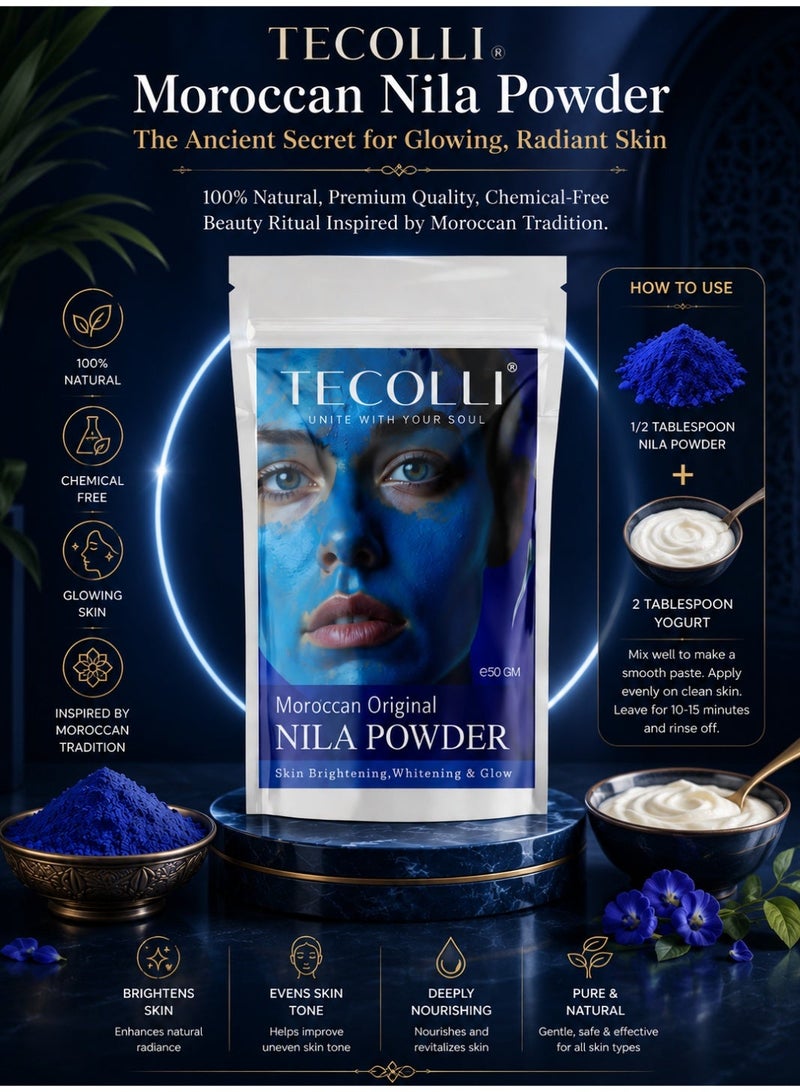 TECOLLI Original Moroccan Nila Powder – 45g | Natural Skin Whitening, Brightening & Glow Enhancer | Authentic Indigo Stone Powder for Face & Body Care - Image 3