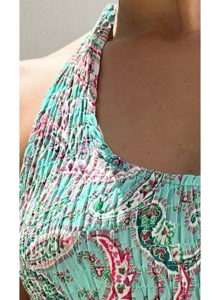 Alorabella Luna Elasticated Halter Dress - Turquoise  - Image 4