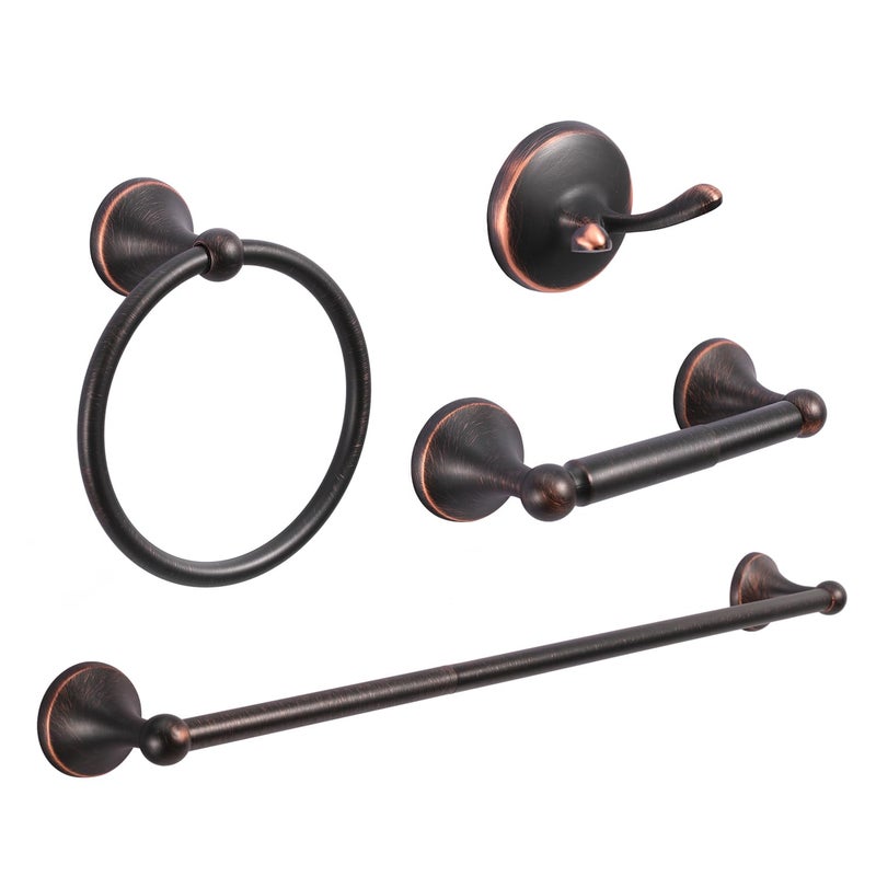 AGKXHDEC 4Piece Bathroom Hardware Set OilRubbed Bronze Bathroom Accessory Set Towel BarsTowel RingToilet Paper HolderRobe Hook Wall MountedOptional Install Longer or Shorter Towel bar - Image 2