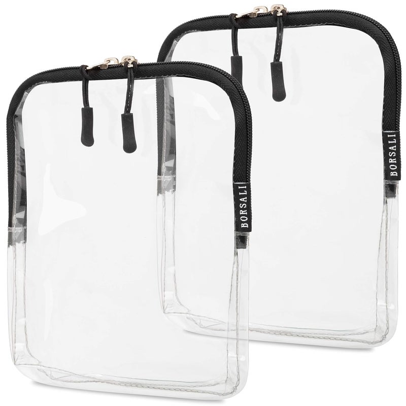 BORSALI TSA Approved Toiletry Bag - Clear Quart Size for 3-1-1 Carry On Travel - Makeup Organizer Cosmetic Pouch with Zipper - Travel Accessories - 2 Pack - Image 1