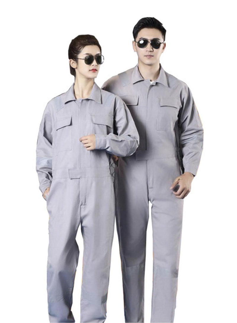 NIBEMINENT Mens Unisex  Cotton Work Overalls Reflective Strips Multi-pocket One-piece Jumpsuit Dustproof Coveralls
