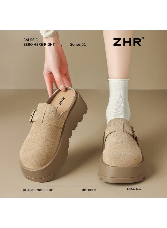 Zhr Thick-soled Birkenstock-style Slip-on Women's Breathable Closed-toe Slippers, Casual Outdoor Shoes For Women, Jt90t, Khaki, Size 39 - Image 2