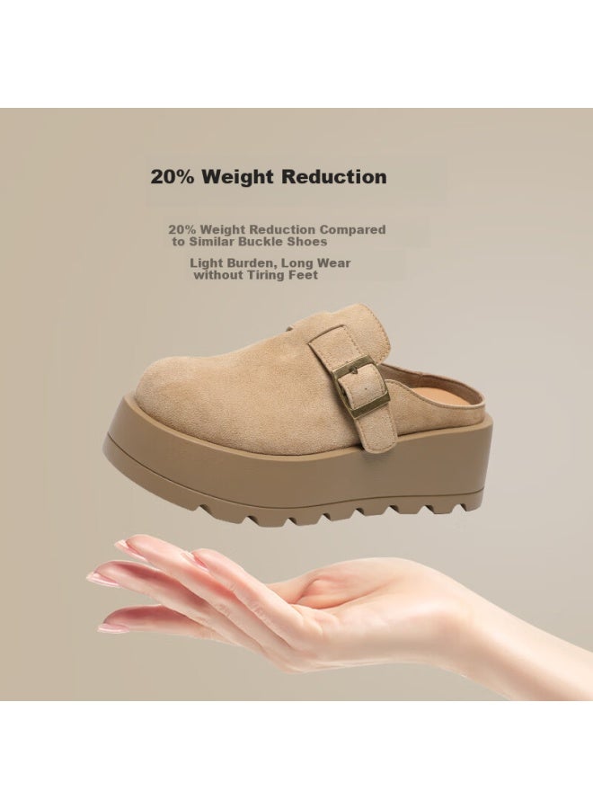 Zhr Thick-soled Birkenstock-style Slip-on Women's Breathable Closed-toe Slippers, Casual Outdoor Shoes For Women, Jt90t, Khaki, Size 39 - Image 5