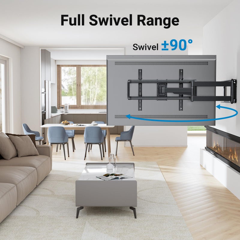 PERLESMITH Long Arm TV Wall Mount Full Motion for 37-75 inch TVs, Corner TV Mount Bracket with 27.36-inch Articulating Long Extension Arm, Swivel&Tilt, Max VESA 600x400mm up to 110lbs, 16" Wood Stud - Image 3