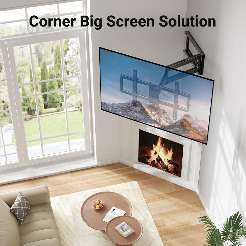 PERLESMITH Long Arm TV Wall Mount Full Motion for 37-75 inch TVs, Corner TV Mount Bracket with 27.36-inch Articulating Long Extension Arm, Swivel&Tilt, Max VESA 600x400mm up to 110lbs, 16" Wood Stud - Image 5
