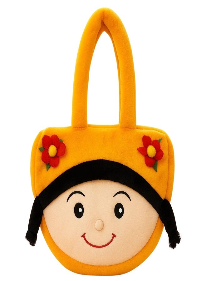 GT Gungun Toys Kids Plush Tote Bag for Girls | Cute Cartoon Doll Face Purse with Flowers | Soft Lightweight Handbag for Toddlers & Children | Birthday Gift (Yellow) - Image 1