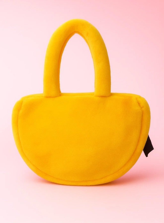 GT Gungun Toys Kids Plush Tote Bag for Girls | Cute Cartoon Doll Face Purse with Flowers | Soft Lightweight Handbag for Toddlers & Children | Birthday Gift (Yellow) - Image 2