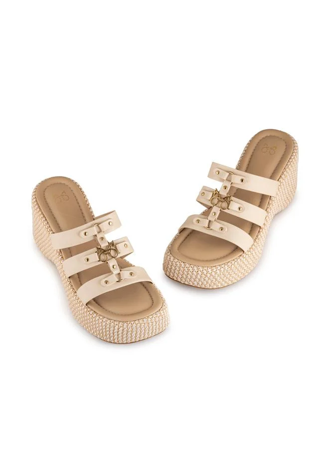 Vincci Beige Women Multi Strap Wedge Sandals for Women | Best Price UAE