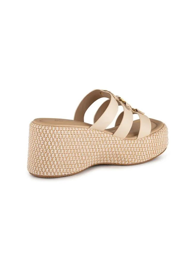 Vincci Beige Women Multi Strap Wedge Sandals for Women | Best Price UAE