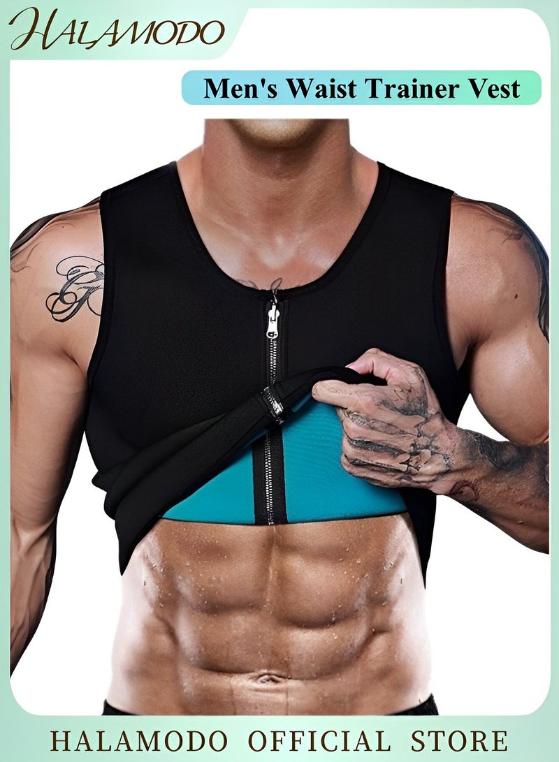HALAMODO Men's Sauna Vest Waist Trainer Vest Hot Neoprene Sauna Suit Corset Body Shaper Zipper Tank Top Workout Shirt Slimming Shirt Hot Sweat Waist Trainer Corset  - Image 1