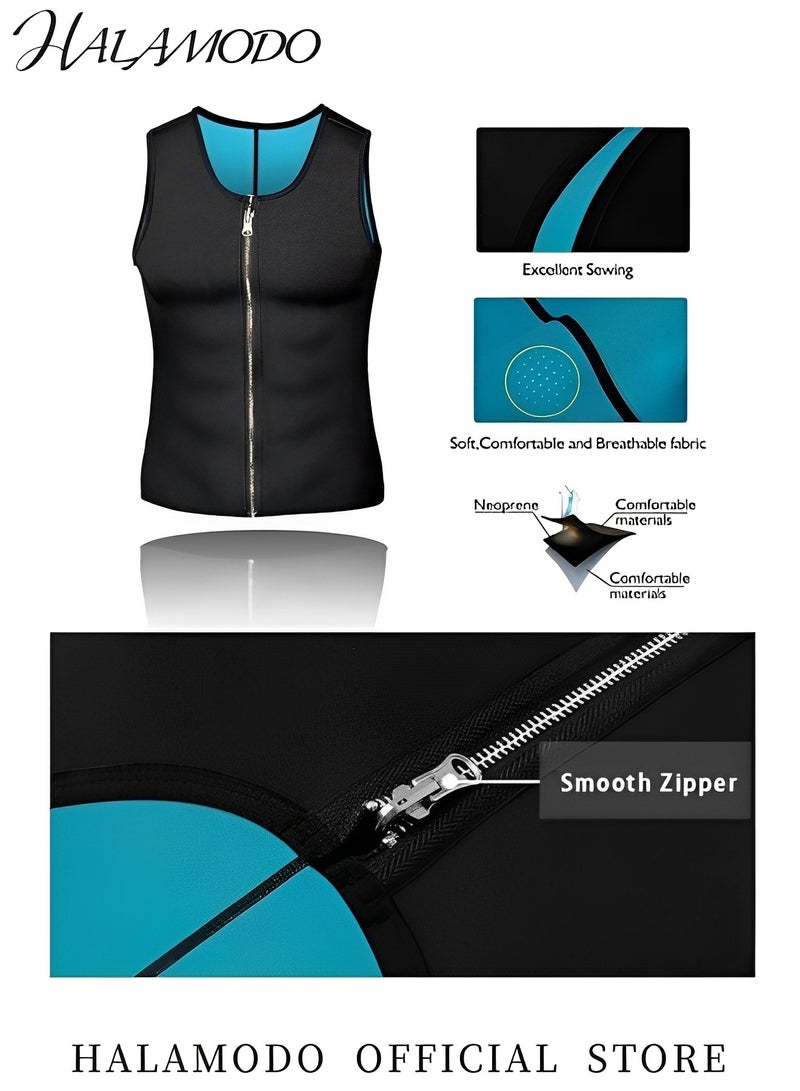 HALAMODO Men's Sauna Vest Waist Trainer Vest Hot Neoprene Sauna Suit Corset Body Shaper Zipper Tank Top Workout Shirt Slimming Shirt Hot Sweat Waist Trainer Corset  - Image 2
