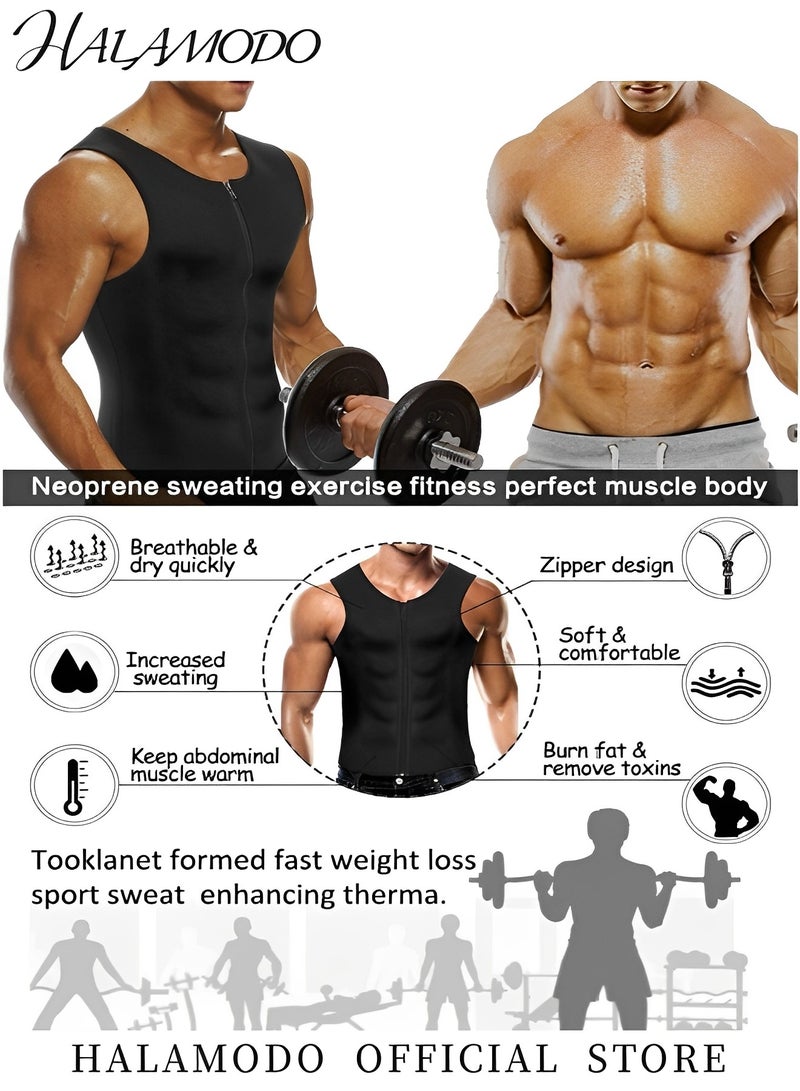 HALAMODO Men's Sauna Vest Waist Trainer Vest Hot Neoprene Sauna Suit Corset Body Shaper Zipper Tank Top Workout Shirt Slimming Shirt Hot Sweat Waist Trainer Corset  - Image 3