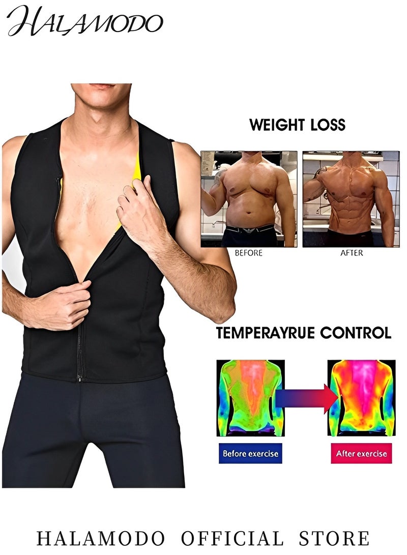 HALAMODO Men's Sauna Vest Waist Trainer Vest Hot Neoprene Sauna Suit Corset Body Shaper Zipper Tank Top Workout Shirt Slimming Shirt Hot Sweat Waist Trainer Corset  - Image 4