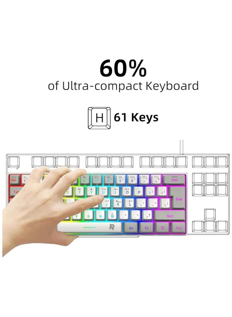 مجموعة كيبورد وماوس ألعاب RGB صغيرة 61 مفتاحًا، بتخطيط عربي، سلكية 60%، وماوس بصري مريح 8000DPI - Image 2
