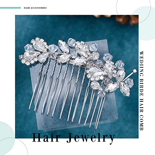 Foyte Crystal Bride Wedding Hair Comb Silver Bridal Headpieces Rhinestone Pearl Hair Pieces Bridesmaid Side Combs Hair Accessories for Women (silver) - Image 2