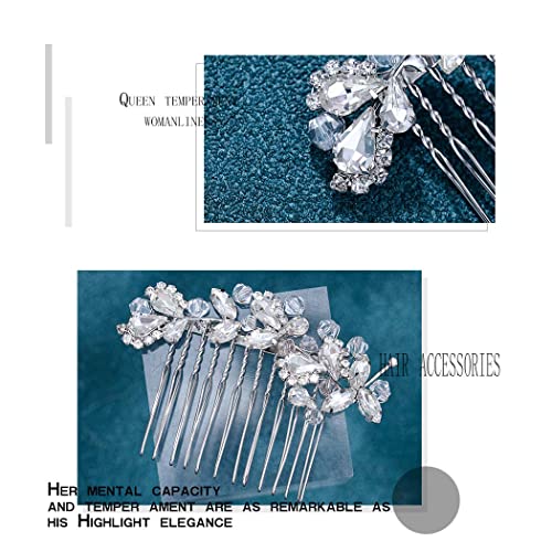 Foyte Crystal Bride Wedding Hair Comb Silver Bridal Headpieces Rhinestone Pearl Hair Pieces Bridesmaid Side Combs Hair Accessories for Women (silver) - Image 4