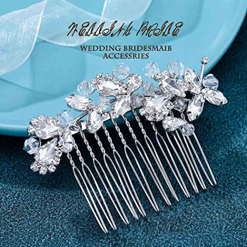 Foyte Crystal Bride Wedding Hair Comb Silver Bridal Headpieces Rhinestone Pearl Hair Pieces Bridesmaid Side Combs Hair Accessories for Women (silver) - Image 3