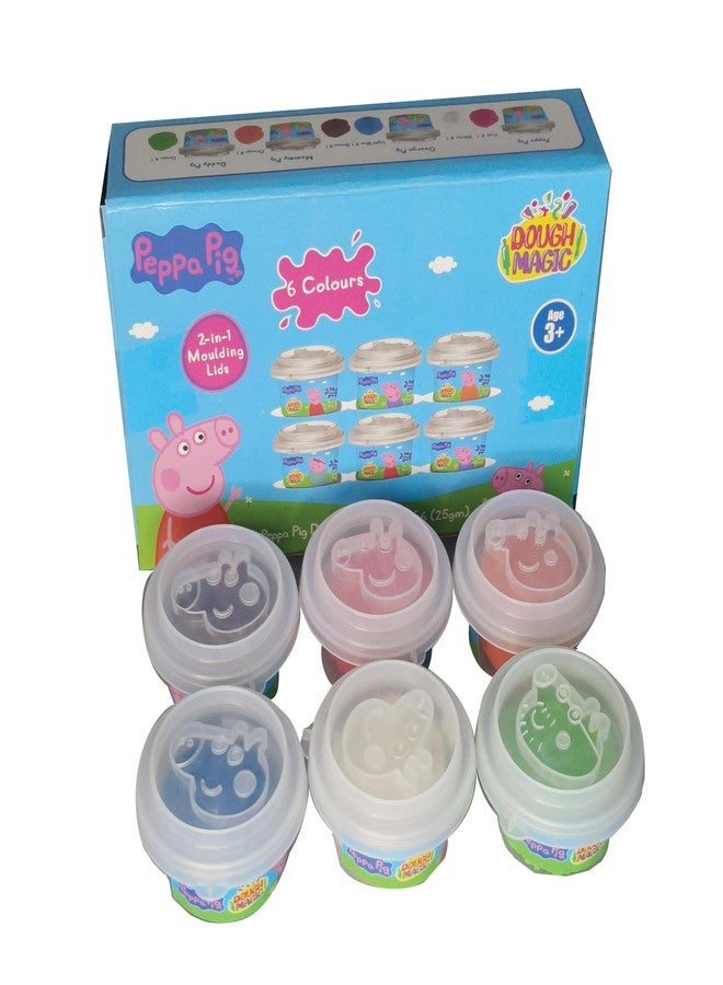 Dough Magic Clay Peppa Pig Dough Tubs Pack of 6| Peppa Pig Character with 2-In1 Moulding Lid|Water Based Soft Dough|6 Different Each 25G |Non-Toxic|Gift Set Kids 3 Years+|Made in India, Multicolor - Image 1