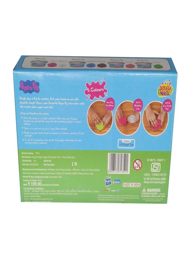 Dough Magic Clay Peppa Pig Dough Tubs Pack of 6| Peppa Pig Character with 2-In1 Moulding Lid|Water Based Soft Dough|6 Different Each 25G |Non-Toxic|Gift Set Kids 3 Years+|Made in India, Multicolor - Image 3