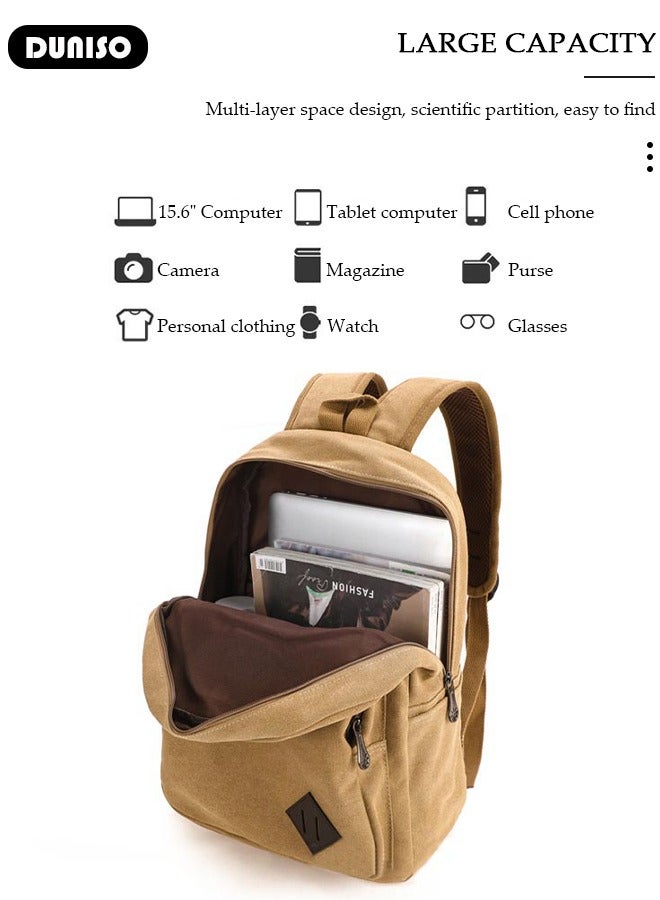 DUNISO Casual Canvas Multi-layer Backpack Large Capacity for Men Women,Lightweight Anti-Theft Tear-resistant Smell Free Travel Daypack,Comfortable Breathable Wear-resistant Laptop School Bag for High School College Student Teenager,Suitable for Outdoor Camping Excursion Hiking  - Image 2