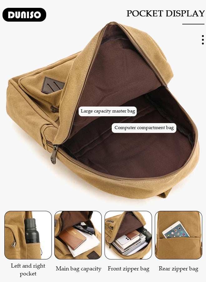 DUNISO Casual Canvas Multi-layer Backpack Large Capacity for Men Women,Lightweight Anti-Theft Tear-resistant Smell Free Travel Daypack,Comfortable Breathable Wear-resistant Laptop School Bag for High School College Student Teenager,Suitable for Outdoor Camping Excursion Hiking  - Image 3
