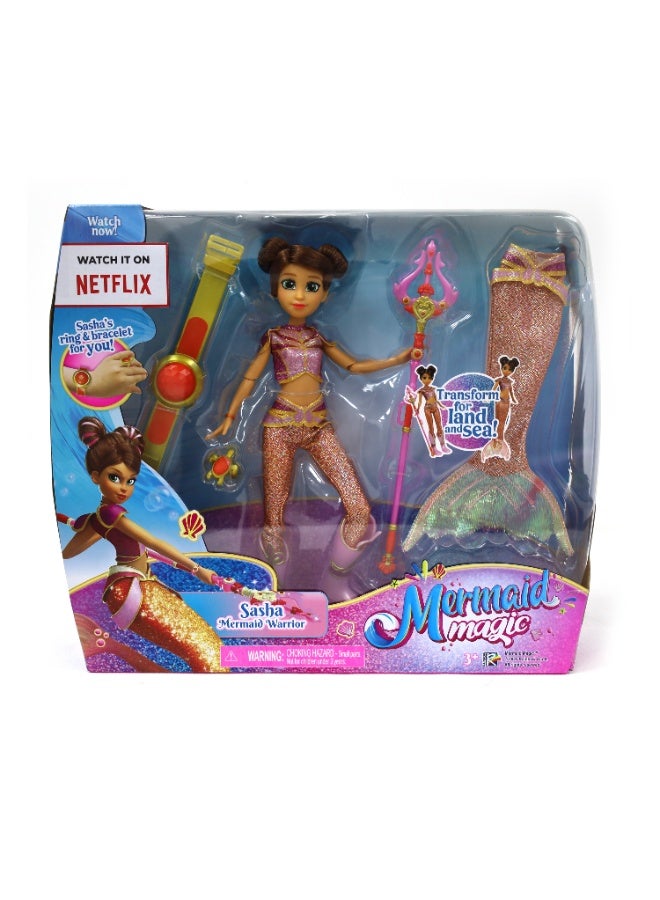 Mermaid Magic Sasha Warrior Doll 9-Inches, Land and Sea Transformation 2-in-1 | Collectible Doll | Water Toy | Gift for Kids and Collectors - Image 1