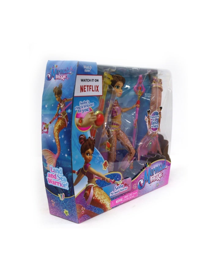 Mermaid Magic Sasha Warrior Doll 9-Inches, Land and Sea Transformation 2-in-1 | Collectible Doll | Water Toy | Gift for Kids and Collectors - Image 2