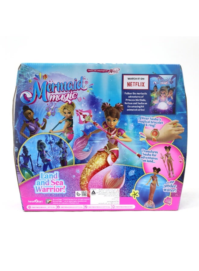 Mermaid Magic Sasha Warrior Doll 9-Inches, Land and Sea Transformation 2-in-1 | Collectible Doll | Water Toy | Gift for Kids and Collectors - Image 4