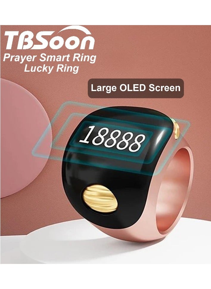 خاتم صلاة ذكي من Golden Bead، خاتم محظوظ، خاتم تسبيح، بطارية كبيرة، شاشة OLED كبيرة، خاتم عد الصلاة، عصري، رائع، مثالي للارتداء اليومي وإهداء الهدايا، خاتم ذكي للرجال والنساء، خاتم TBSoon iQIBLA Zikr - Image 5