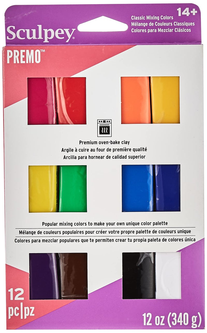 Sculpey Sculpey Premo Classic Mixing Color sampler pack 12 colors Polymer OvenBake Clay Non Toxic 12 oz Great for jewelry making holiday DIY mixed media and home dcor projects 