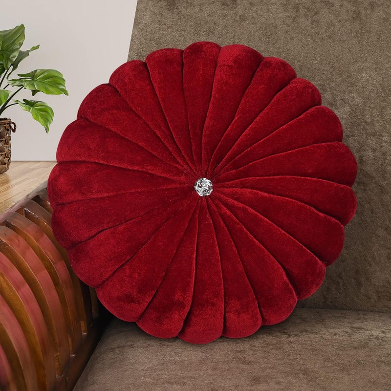 Chander Designers Flower Microfiber Smokin Round Filled Cushion Beautiful Cushion for Sofa Bedroom Throw Pillow Living Room Office Back Cushion Gift 16x16 Inches Maroon Pack of 4 - Image 1