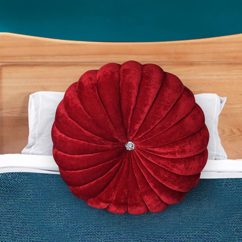 Chander Designers Flower Microfiber Smokin Round Filled Cushion Beautiful Cushion for Sofa Bedroom Throw Pillow Living Room Office Back Cushion Gift 16x16 Inches Maroon Pack of 4 - Image 5