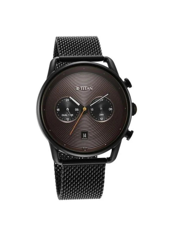 TITAN Retro Quartz Multifunction with Date Brown Dial Black Stainless Steel Strap Watch for Men - 1860NM01